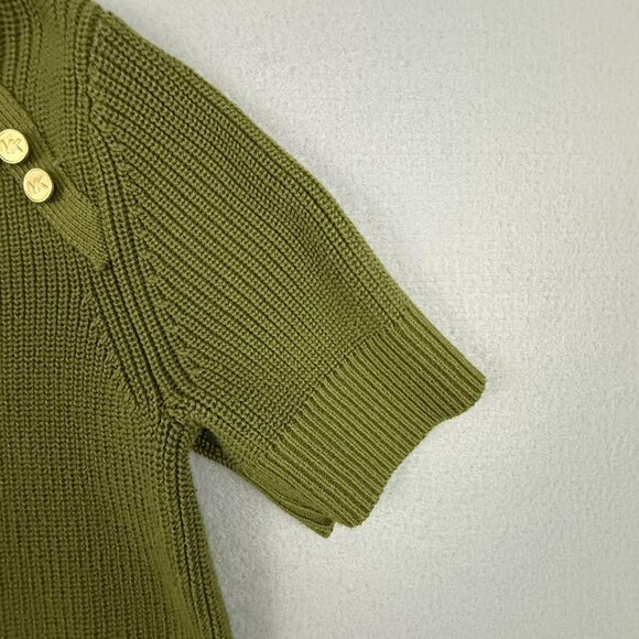 Michael Michael Kors Sweater Womens Small Green Short Sleeve Rib Knit MK Buttons - Picture 4 of 9